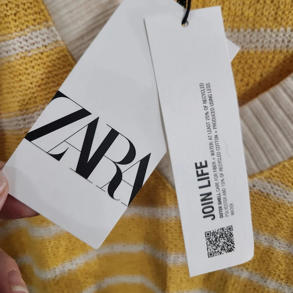 NWT Zara yellow and white striped open knit preppy vest lagenlook oversized SM - Picture 5 of 9